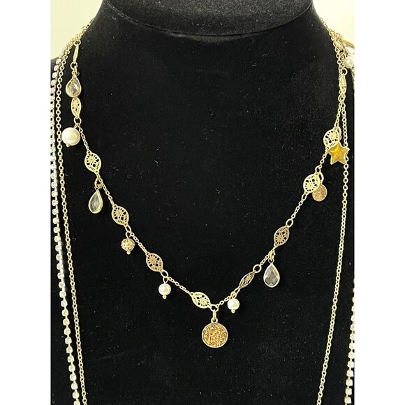 Express Multi Strand Layered Necklace Rhinestone Charms - Picture 2 of 6